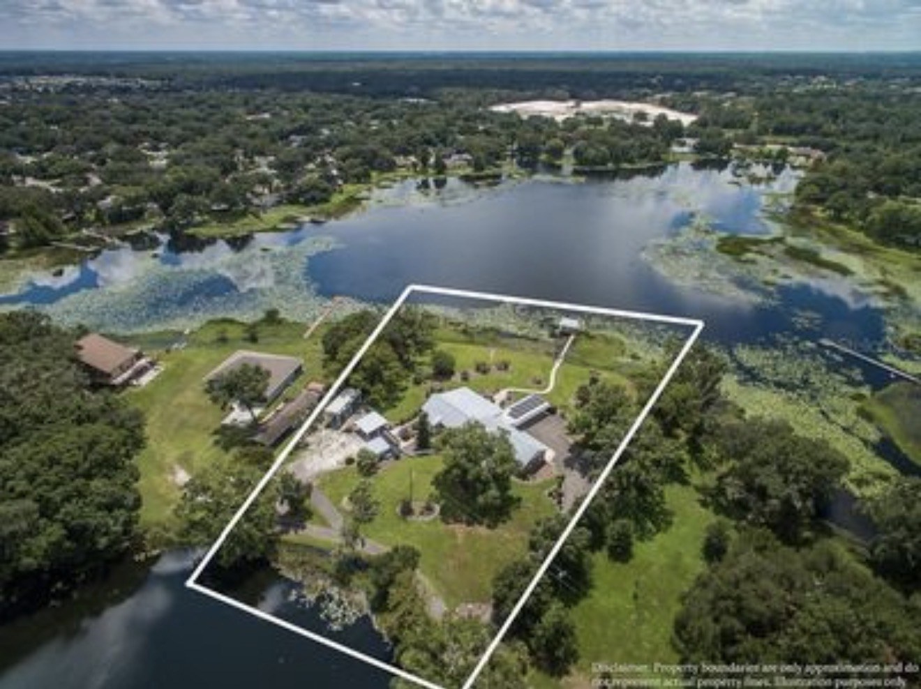 Aerial view of Rustin Farms sitting between two lakes