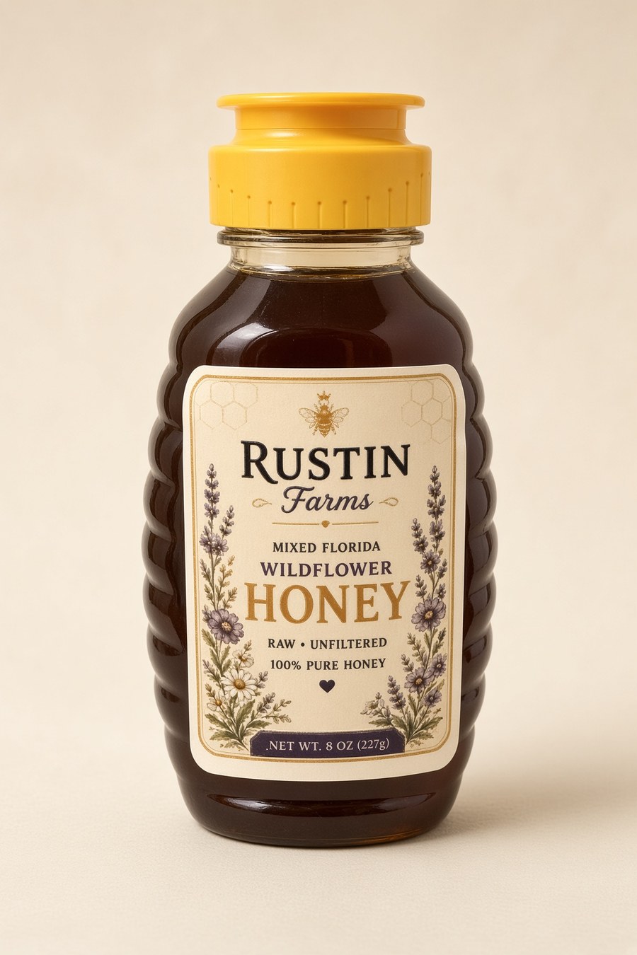 Eight-ounce jar of Rustin Farms wildflower honey