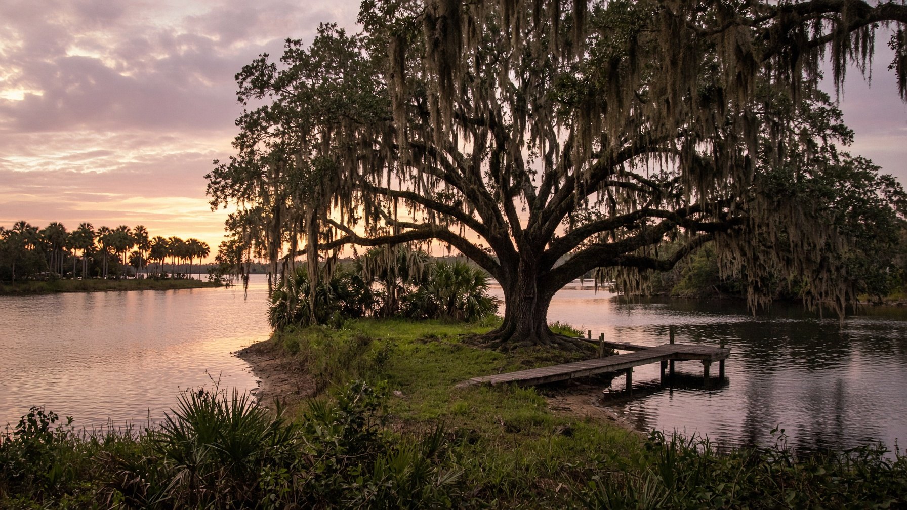 Live oak between the lakes at Rustin Farms